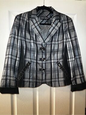 Gerry Weber Vintage Black, Grey, Blue Studded Tailored Blazer Size 38/US 8